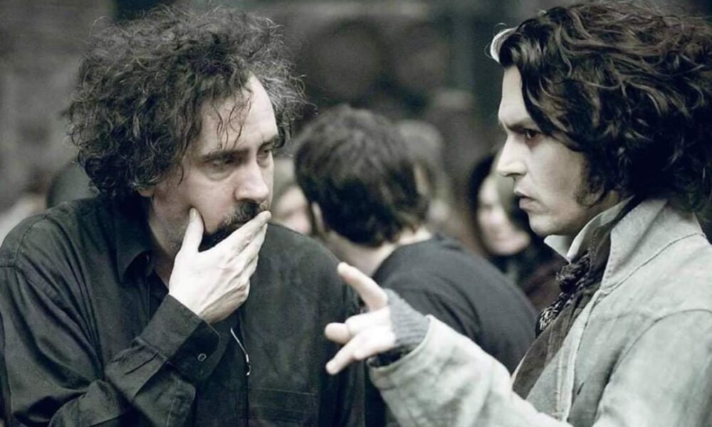 Tim Burton e Johnny Depp (©Set di Sweeney Todd - Il diabolico barbiere di Fleet Street, Profilo Facebook Il cinema è la domanda, il cinema è la risposta)